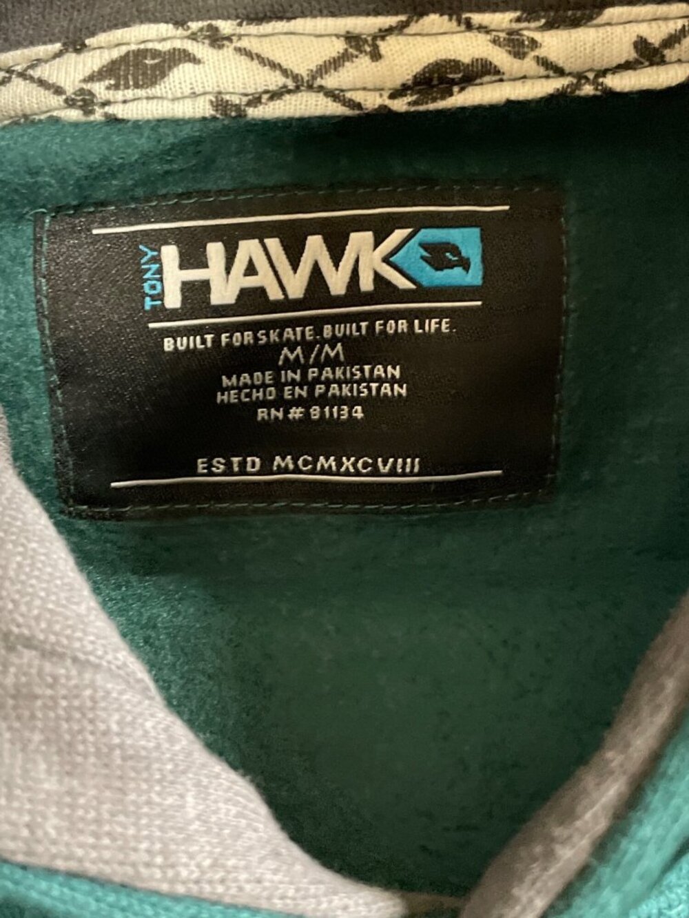 Tony Hawk Gray & Green Pullover Hoodie With Kangaroo Pocket Mens Size Medium - Picture 8 of 12